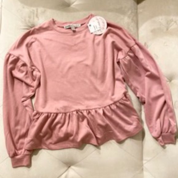 Gypsies and Moondust Long Sleeve Drop Shoulder Peplum Sweater in Pink - Picture 2 of 5